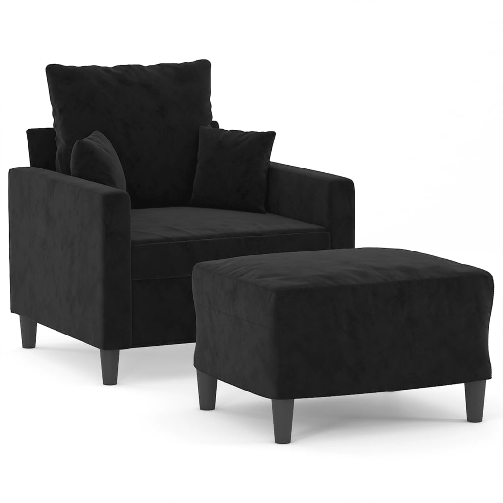 sofastol med fodskammel 60 cm velour sort