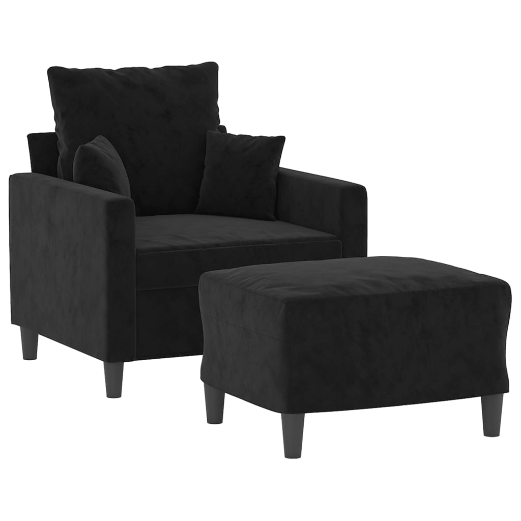 sofastol med fodskammel 60 cm velour sort