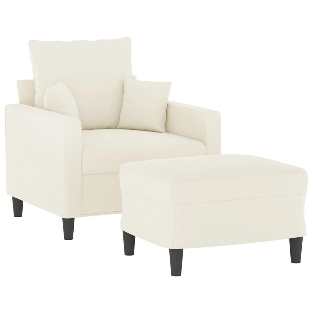 sofastol med fodskammel 60 cm velour cremefarvet