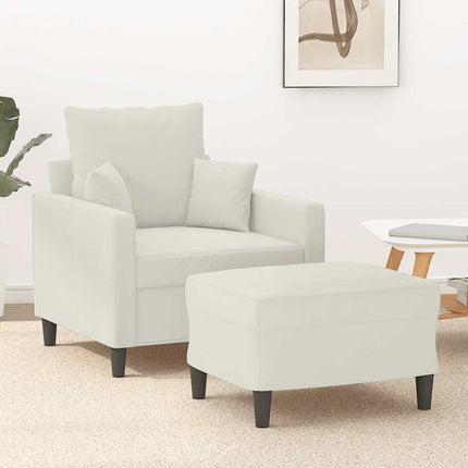 sofastol med fodskammel 60 cm velour cremefarvet