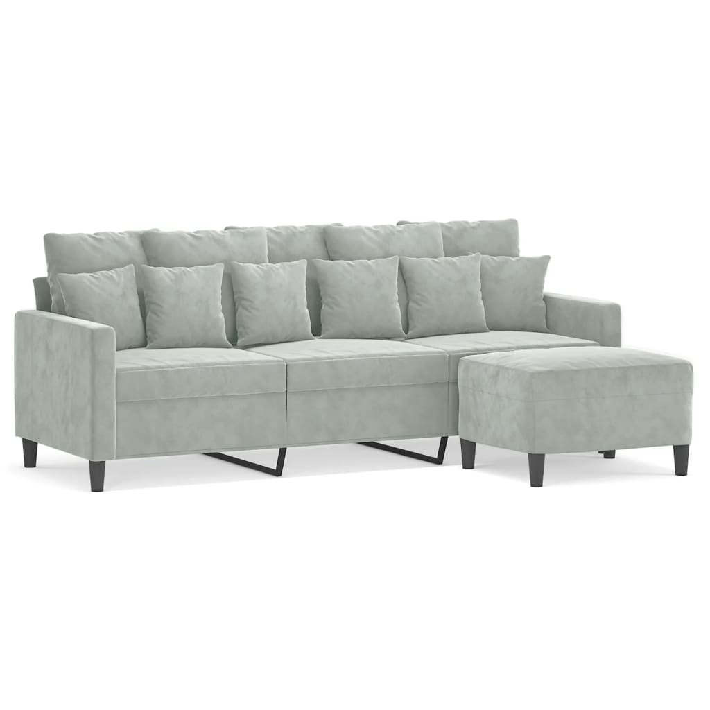 3-personers sofa med fodskammel 180 cm velour lysegrå
