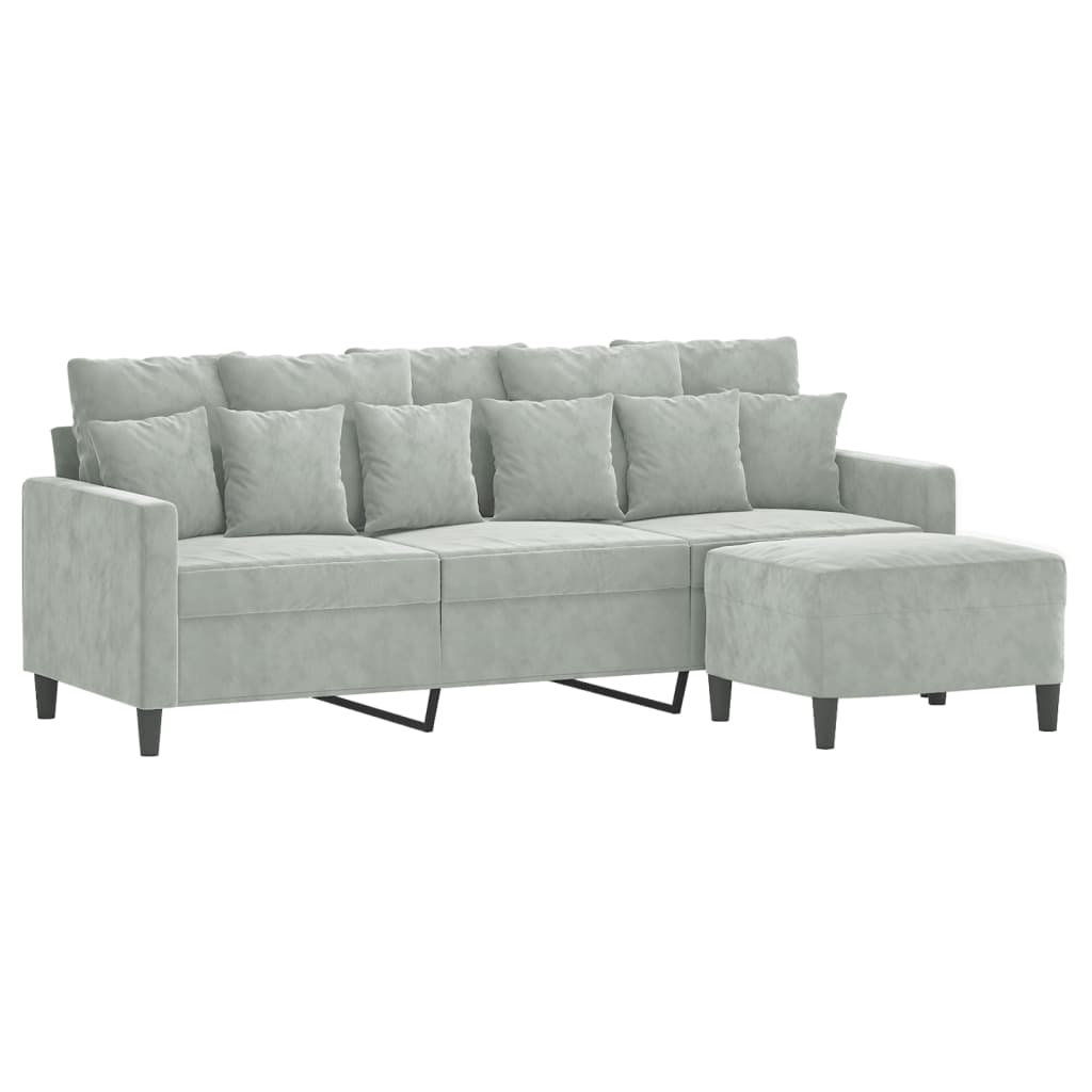 3-personers sofa med fodskammel 180 cm velour lysegrå