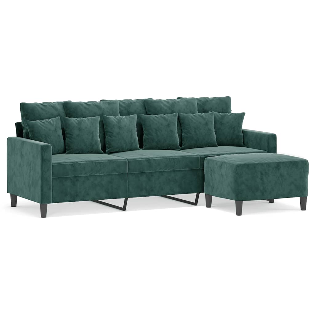 3-personers sofa med fodskammel 180 cm velour Mørkegrøn