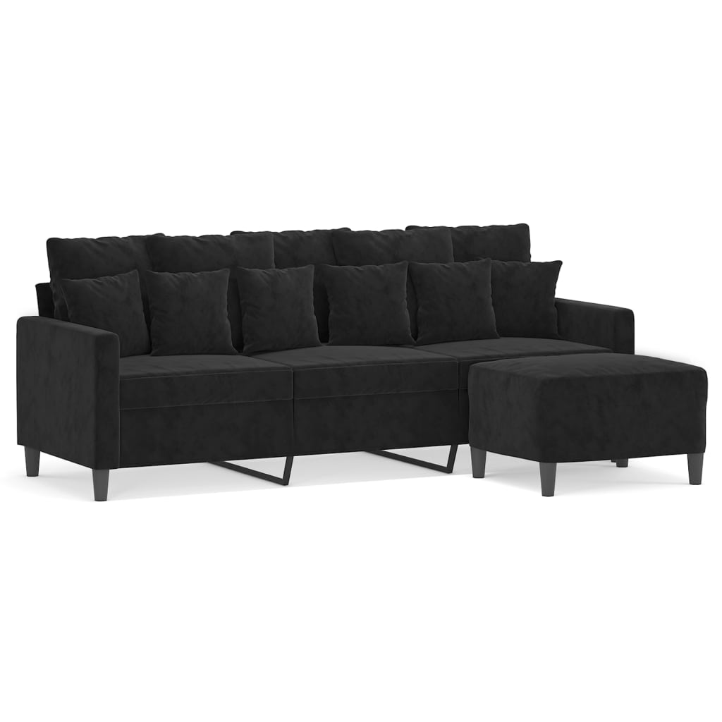 3-personers sofa med fodskammel 180 cm velour sort