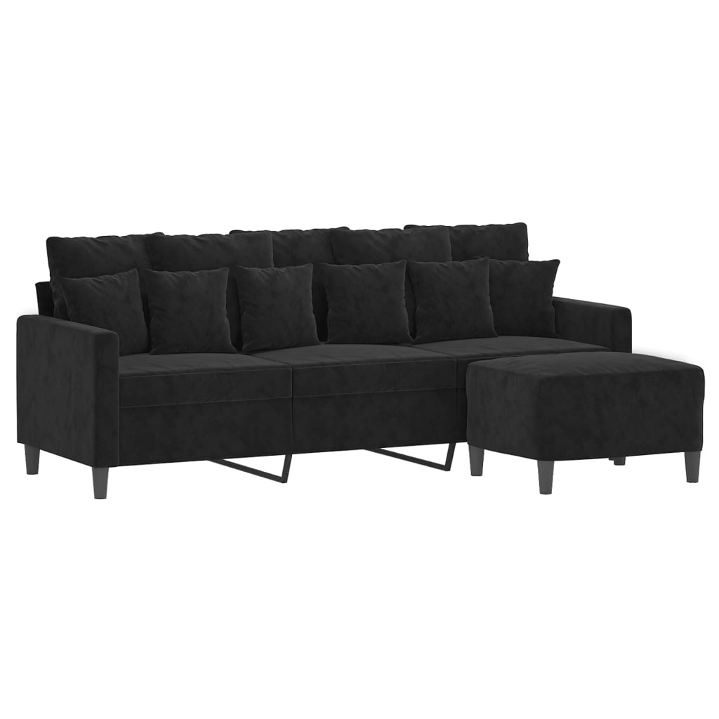 3-personers sofa med fodskammel 180 cm velour sort