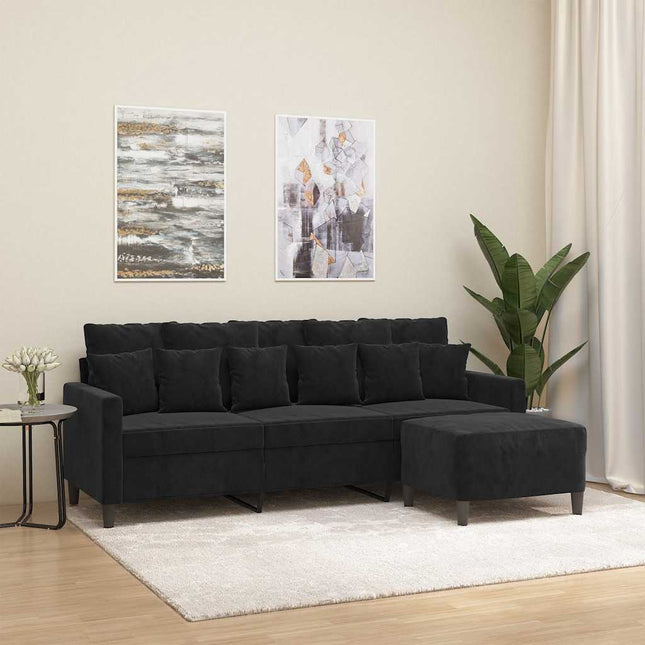 3-personers sofa med fodskammel 180 cm velour sort