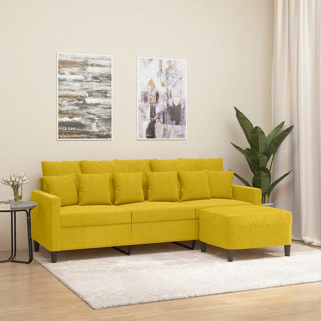 3-personers sofa med fodskammel 180 cm velour gul
