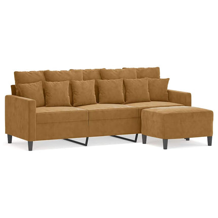 3-personers sofa med fodskammel 180 cm velour brun