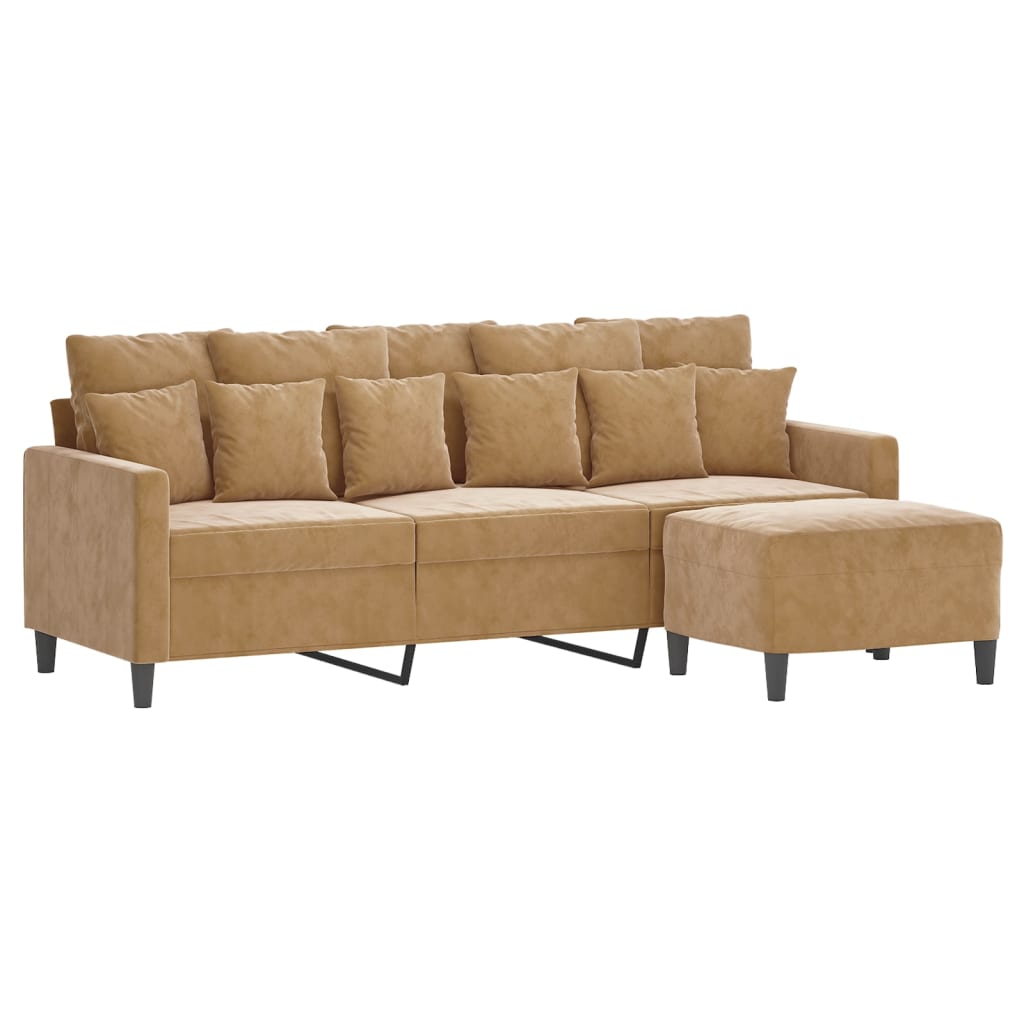 3-personers sofa med fodskammel 180 cm velour brun