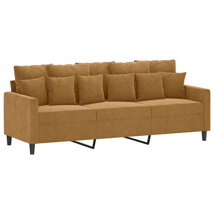 3-personers sofa med fodskammel 180 cm velour brun