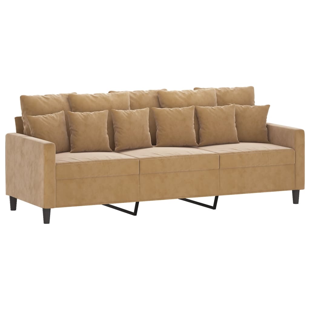3-personers sofa med fodskammel 180 cm velour brun