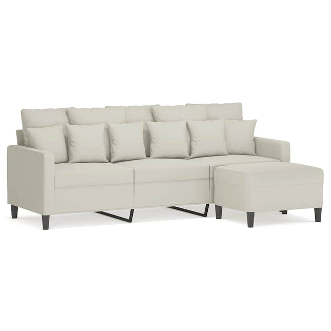 3-personers sofa med fodskammel 180 cm velour cremefarvet