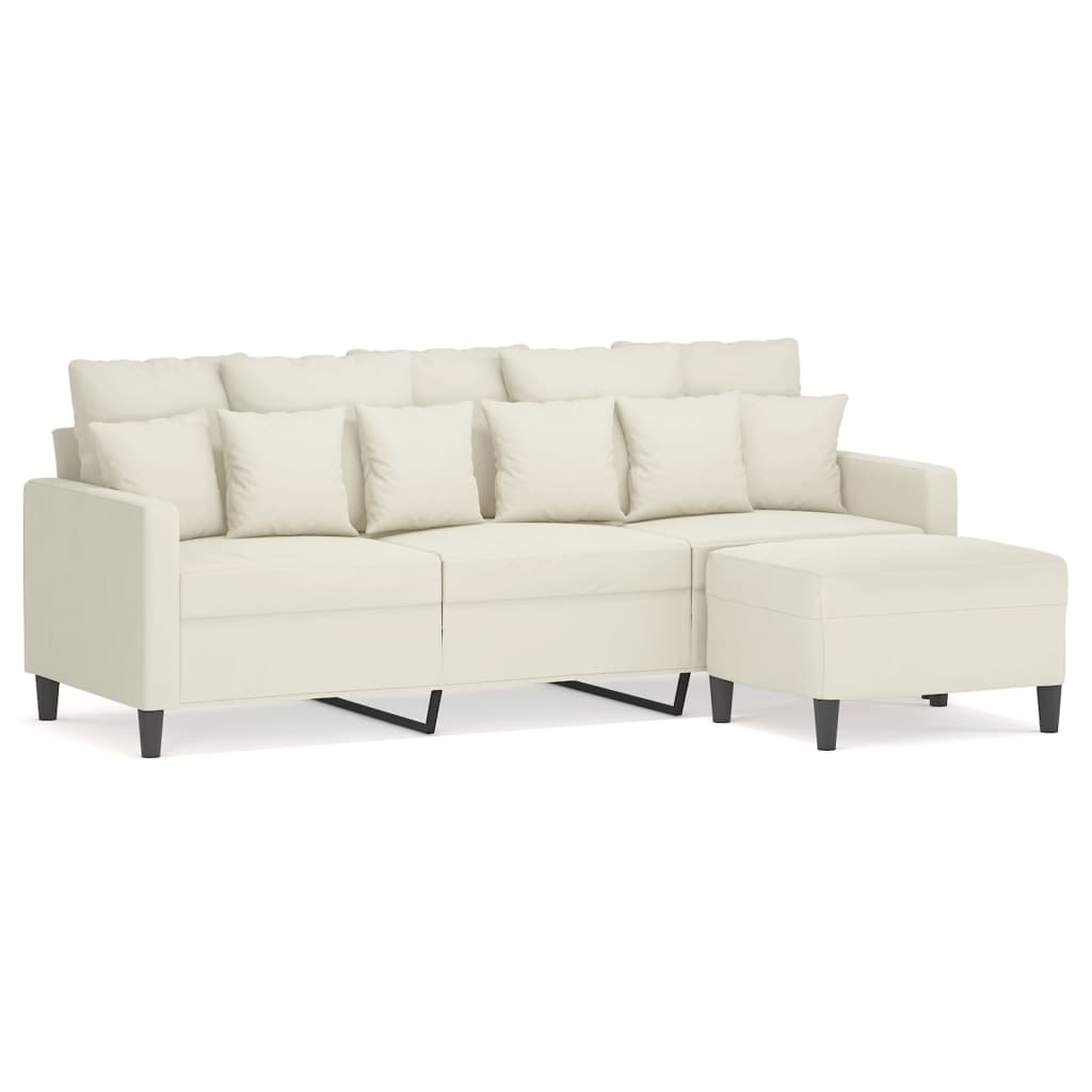 3-personers sofa med fodskammel 180 cm velour cremefarvet