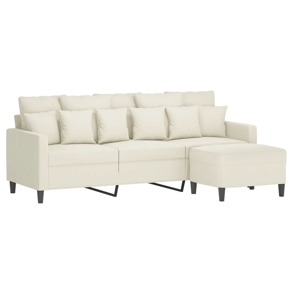 3-personers sofa med fodskammel 180 cm velour cremefarvet