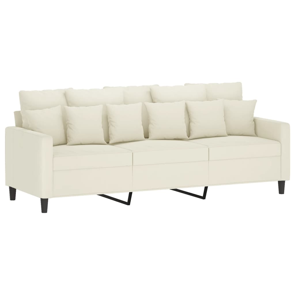 3-personers sofa med fodskammel 180 cm velour cremefarvet