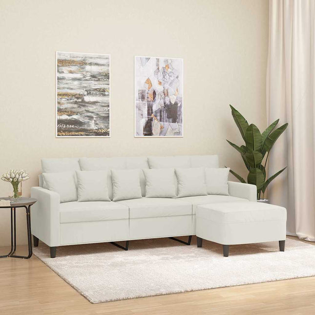 3-personers sofa med fodskammel 180 cm velour cremefarvet