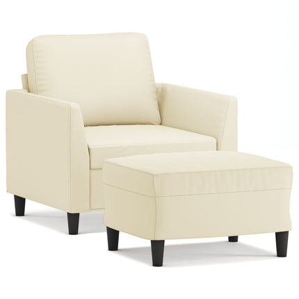 sofastol med fodskammel 60 cm kunstlæder cremefarvet