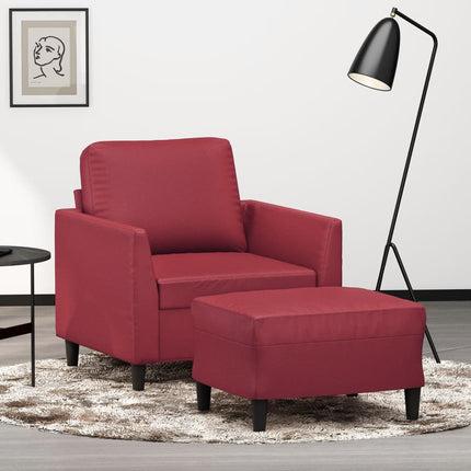 sofastol med fodskammel 60 cm kunstlæder Vinrød