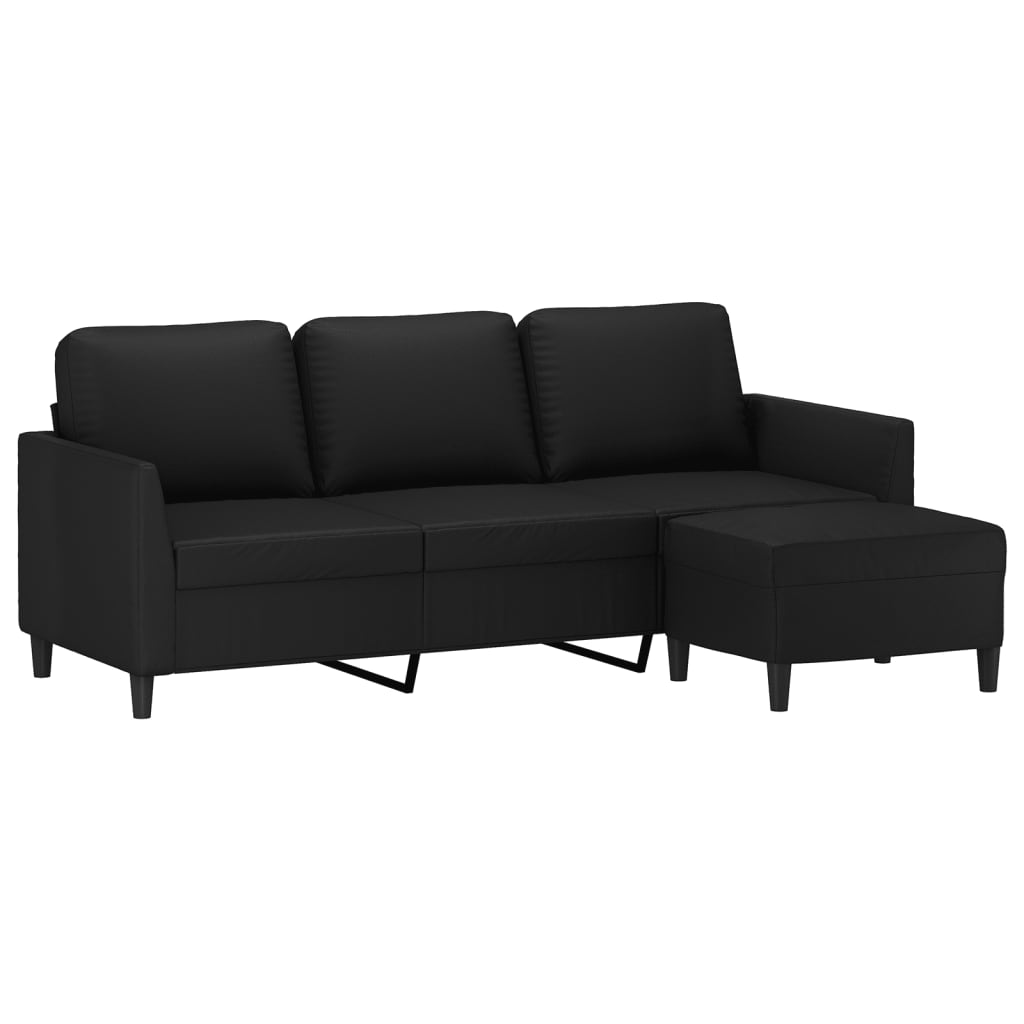 3-personers sofa med fodskammel 180 cm kunstlæder sort
