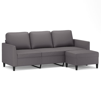 3-personers sofa med fodskammel 180 cm kunstlæder grå