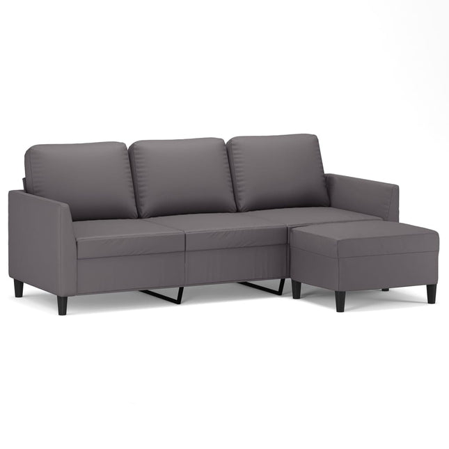 3-personers sofa med fodskammel 180 cm kunstlæder grå
