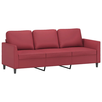 3-personers sofa med fodskammel 180 cm kunstlæder vinrød