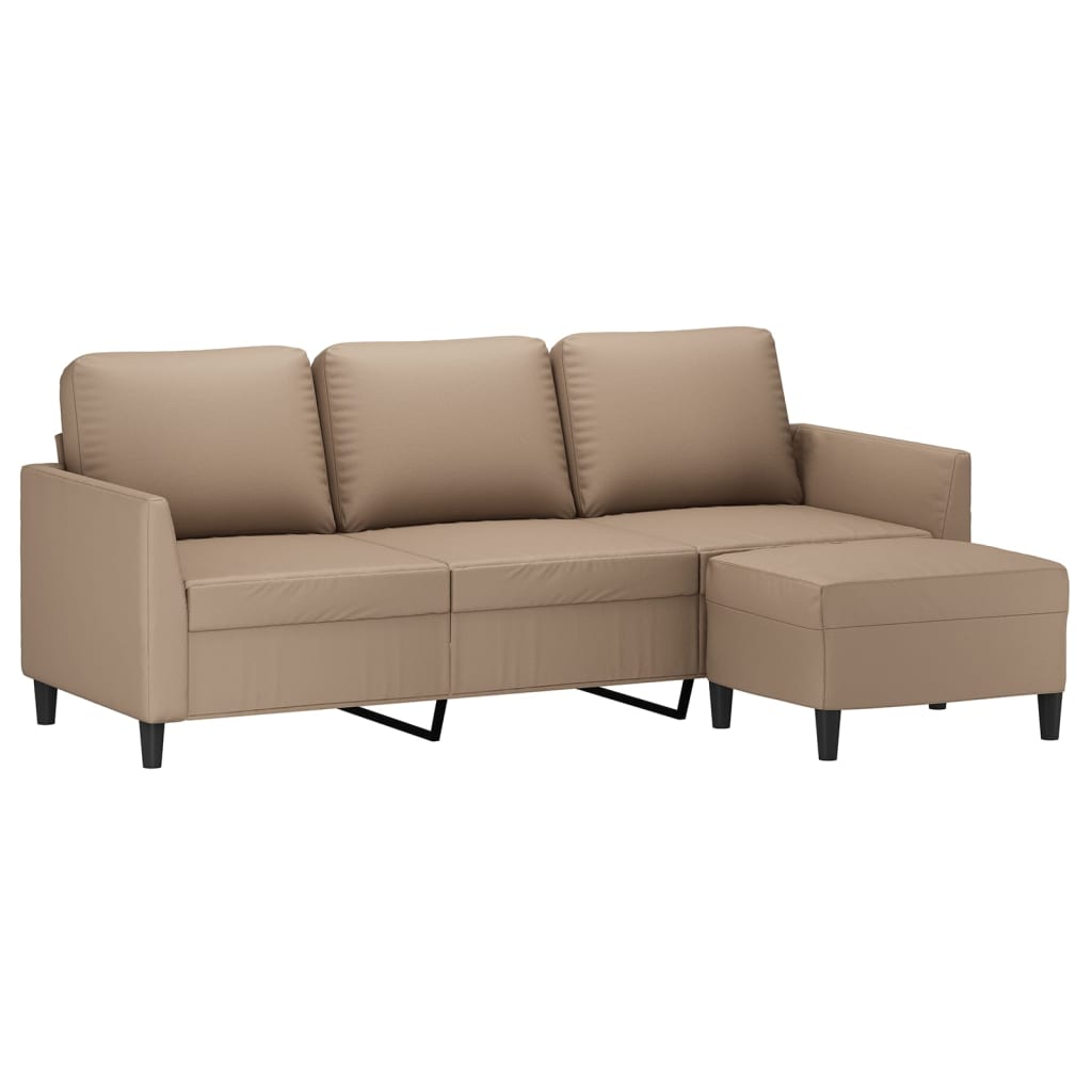 3-personers sofa med fodskammel 180 cm kunstlæder cappuccino