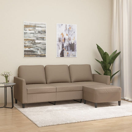 3-personers sofa med fodskammel 180 cm kunstlæder cappuccino