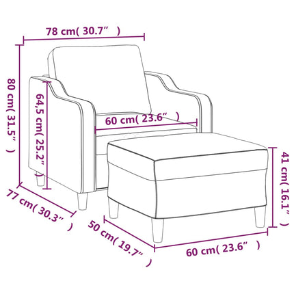 sofastol med fodskammel 60 cm Stof cremefarvet