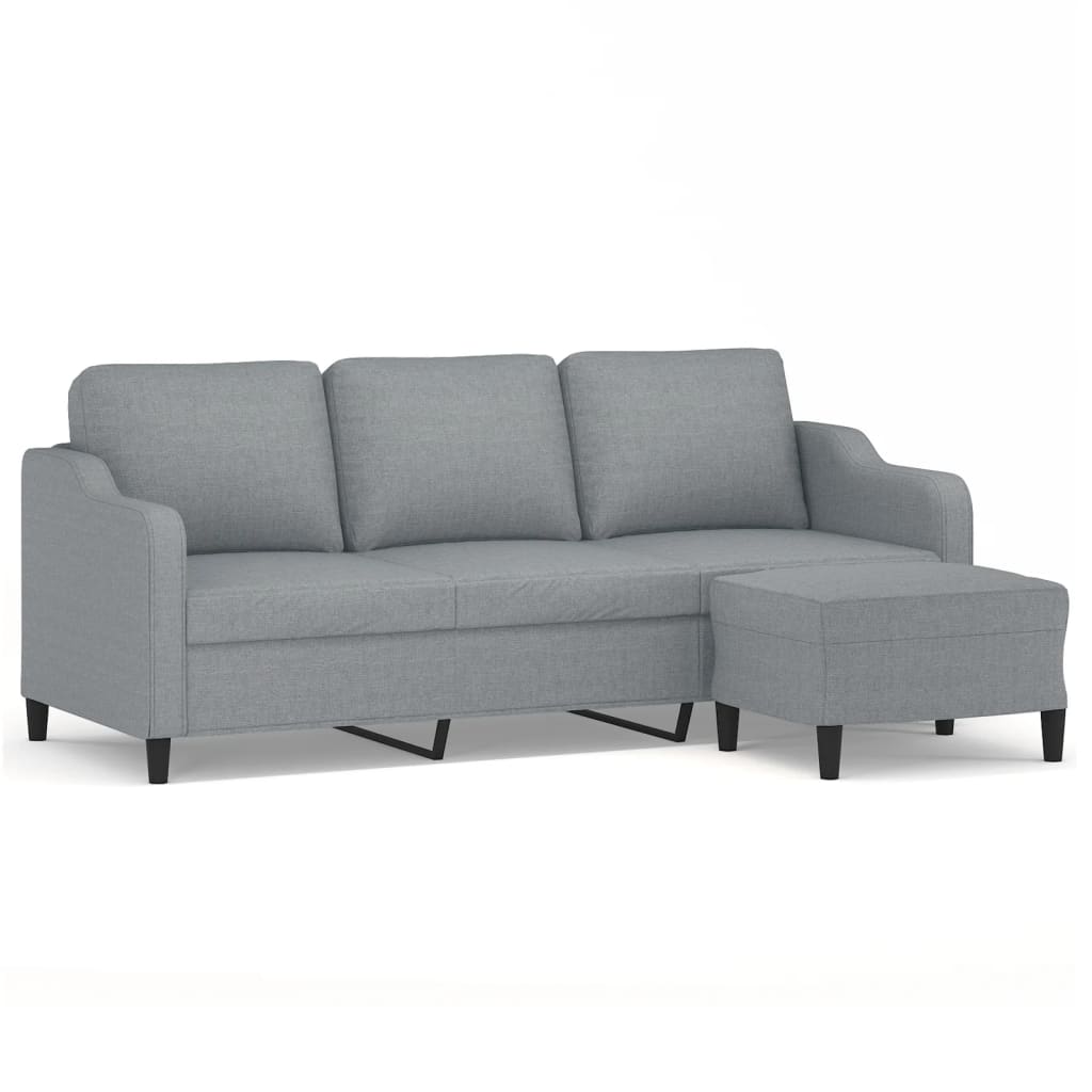 3-personers sofa med fodskammel 180 cm stof Lysegrå