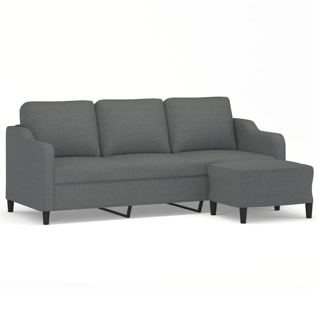 3-personers sofa med fodskammel 180 cm stof Mørkegrå