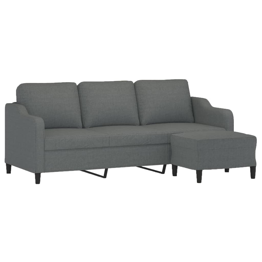 3-personers sofa med fodskammel 180 cm stof Mørkegrå
