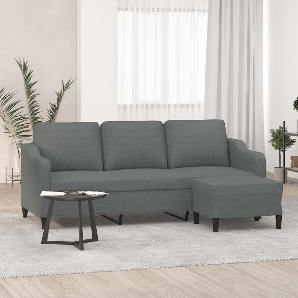 3-personers sofa med fodskammel - stof, mørkegrå, 180 cm sædebredde