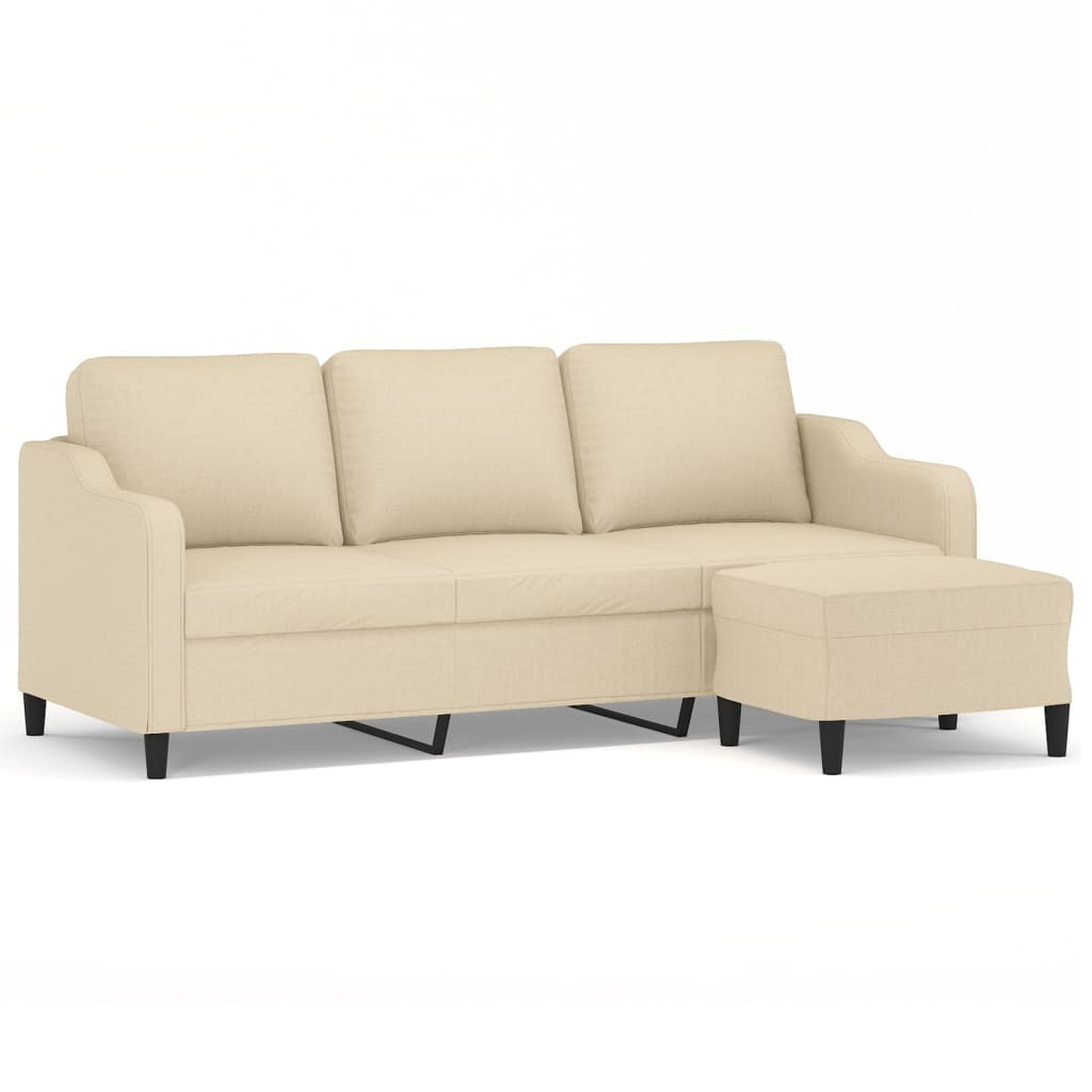 3-personers sofa med fodskammel 180 cm stof Cremefarvet