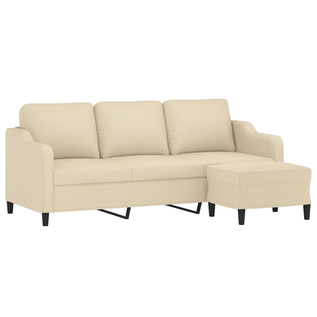 3-personers sofa med fodskammel 180 cm stof Cremefarvet