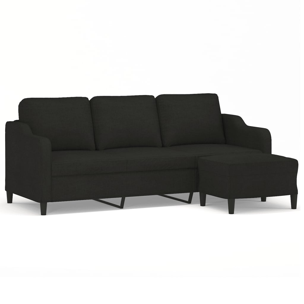 3-personers sofa med fodskammel 180 cm sort