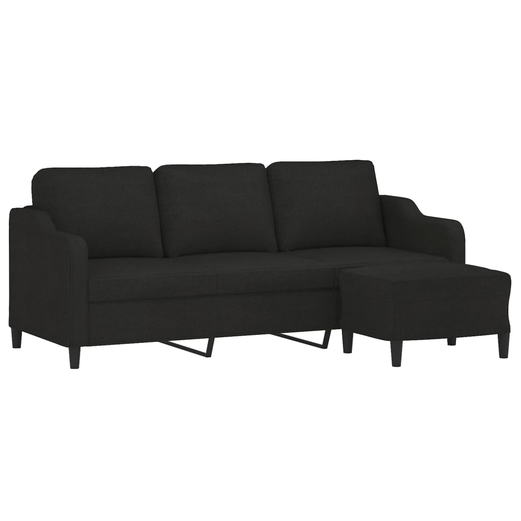 3-personers sofa med fodskammel 180 cm sort