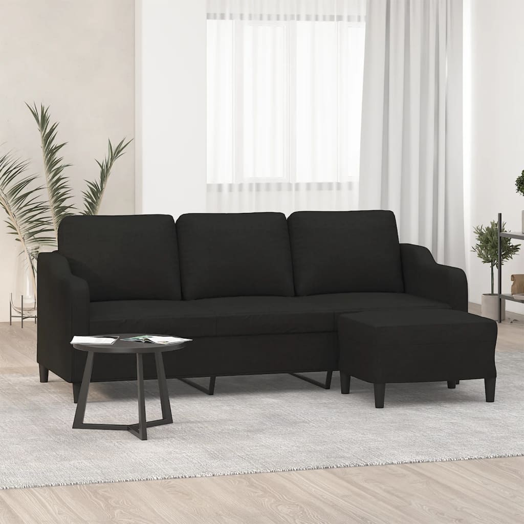 3-personers sofa med fodskammel 180 cm sort