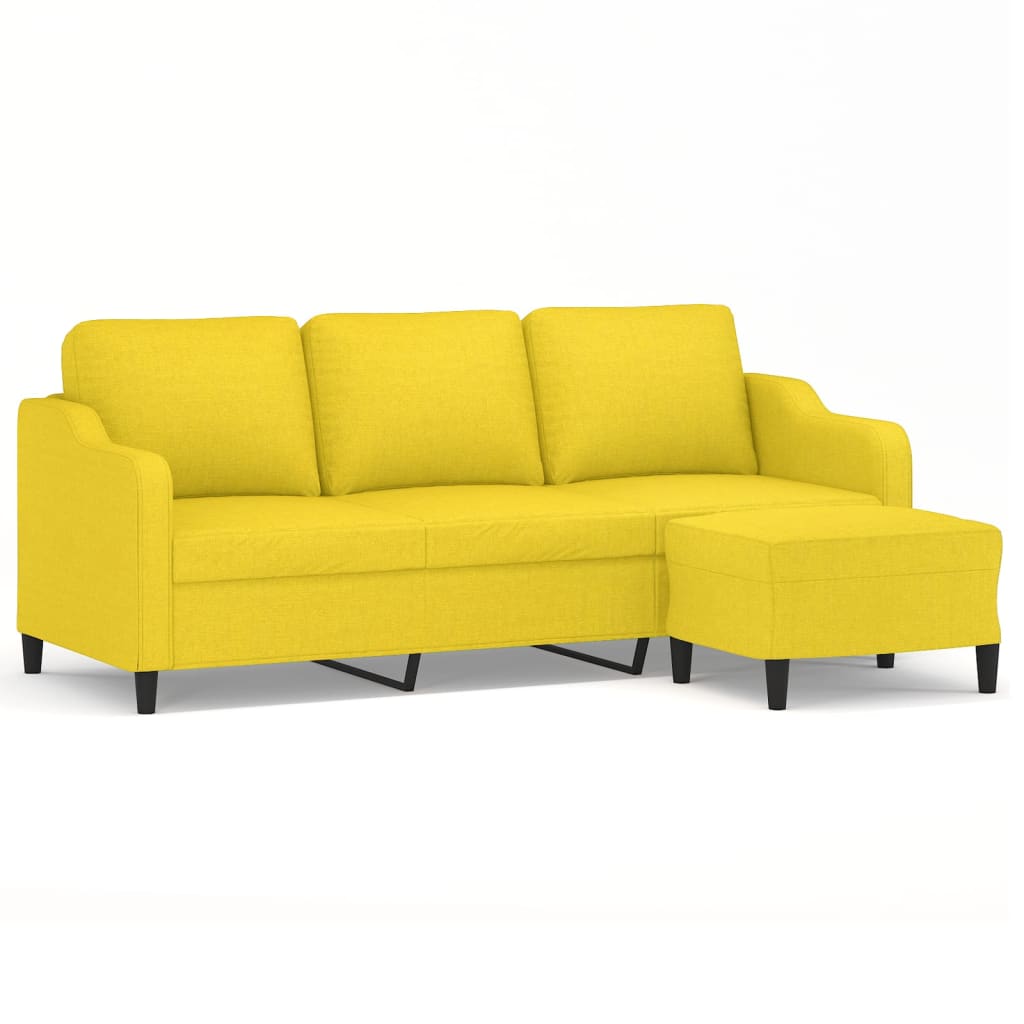3-personers sofa med fodskammel 180 cm stof lysegul