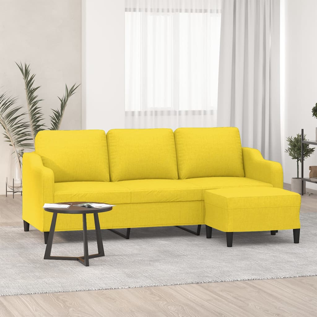 3-personers sofa med fodskammel i stof - lysegul, 180 cm sædebredde