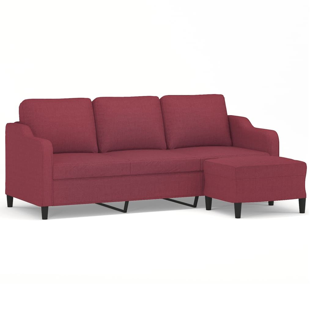 3-personers sofa med fodskammel 180 cm stof Vinrød