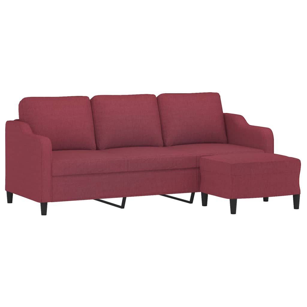 3-personers sofa med fodskammel 180 cm stof Vinrød