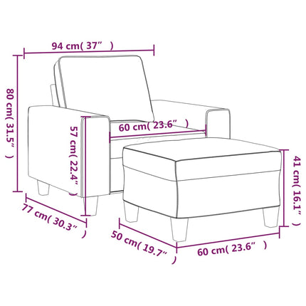 sofastol med fodskammel 60 cm stof lysegrå