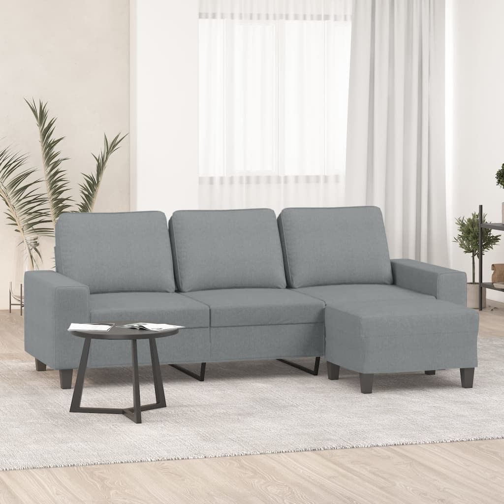 3-personers sofa med fodskammel 180 cm stof Lysegr