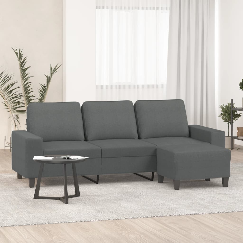 3-personers sofa med chaiselong/fodskammel - 180 cm stof, mørkegrå