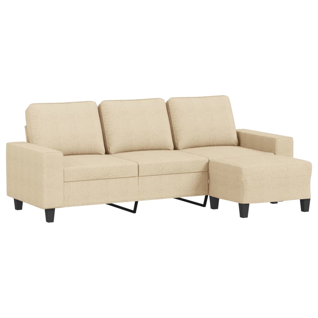 3-personers sofa med fodskammel 180 cm stof Cremefarvet