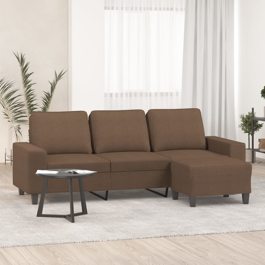 3-personers sofa med fodskammel - stof, brun, sædebredde 180 cm