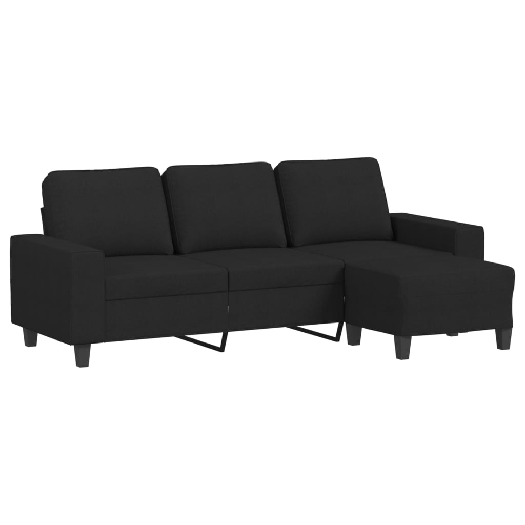 3-personers sofa med fodskammel 180 cm sort
