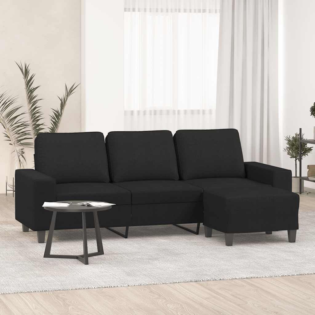 3-Personers Sofa Med Fodskammel 180 Cm Stof - Sort