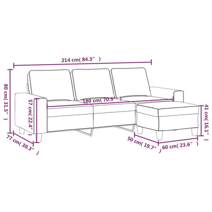 3-personers sofa med fodskammel 180 cm stof Vinrød